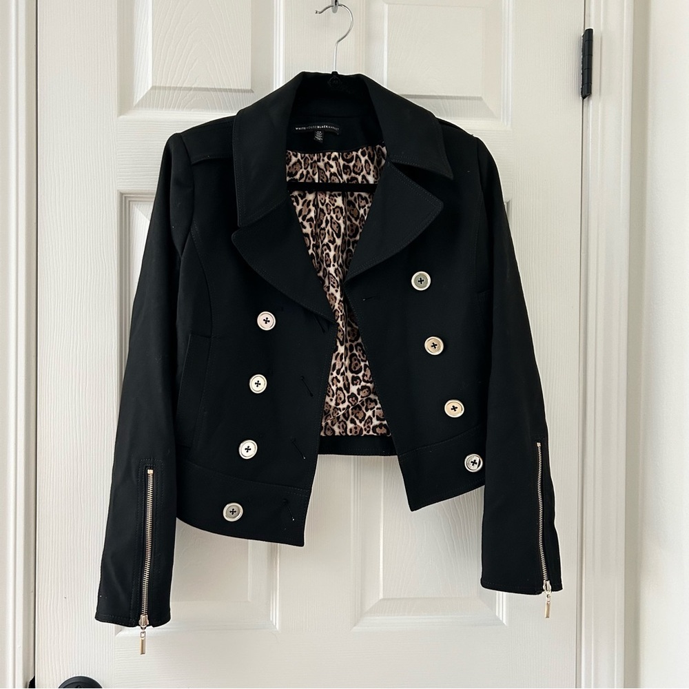 White House black market gold button zipper sleeve black jacket